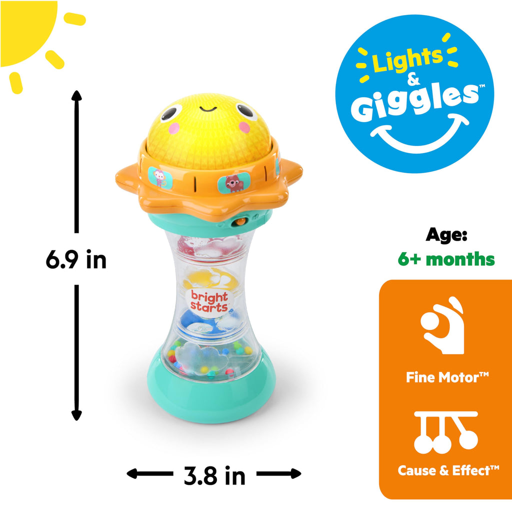 Bright Starts Just for Sun Flashlight Toy – Glowing Dome, Animal Sounds, Rainstick Rattle & Mirror, Ages 6 Months+