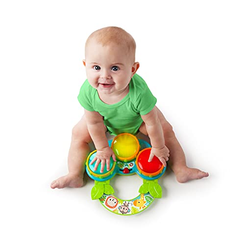 Bright Starts Safari Beats Musical Drum with Lights – 2 Modes, 3 Drums, Portable