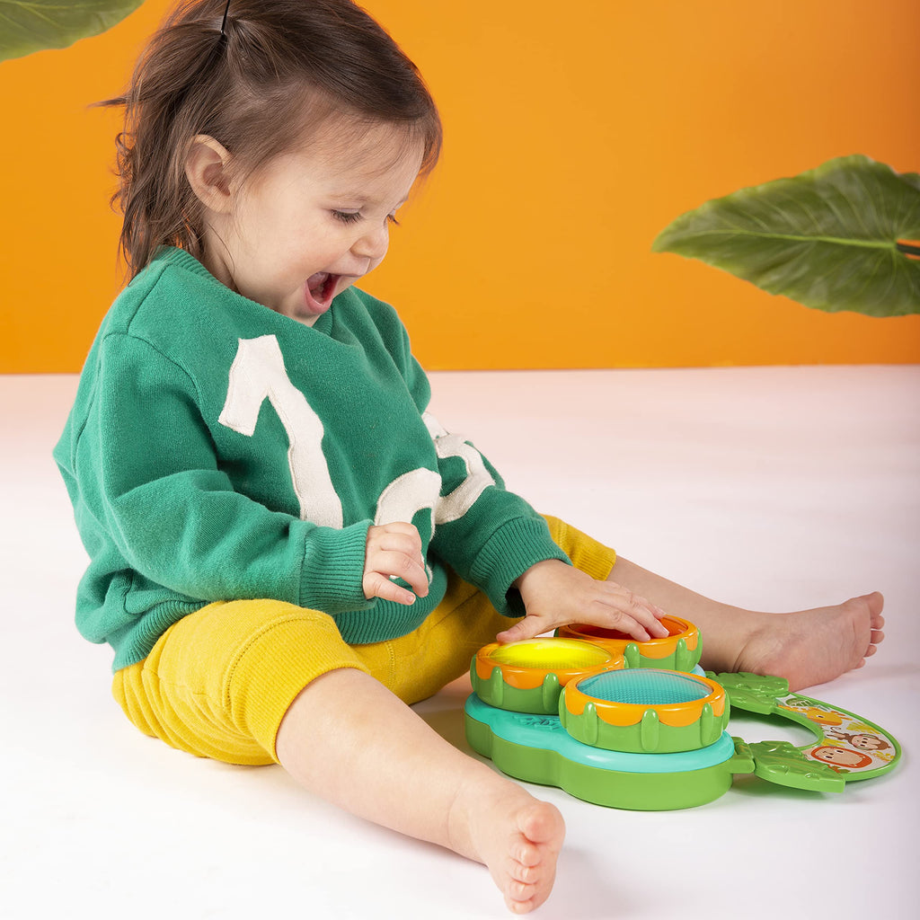 Bright Starts Safari Beats Musical Drum with Lights – 2 Modes, 3 Drums, Portable