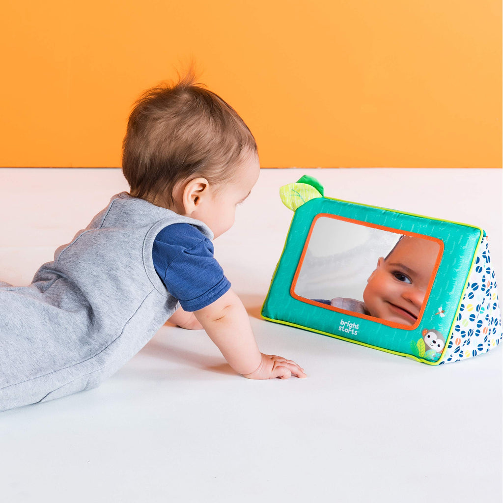 Bright Starts Sit and See Safari Floor Mirror – Tummy Time Toy with Crinkly Leaves, Newborn+
