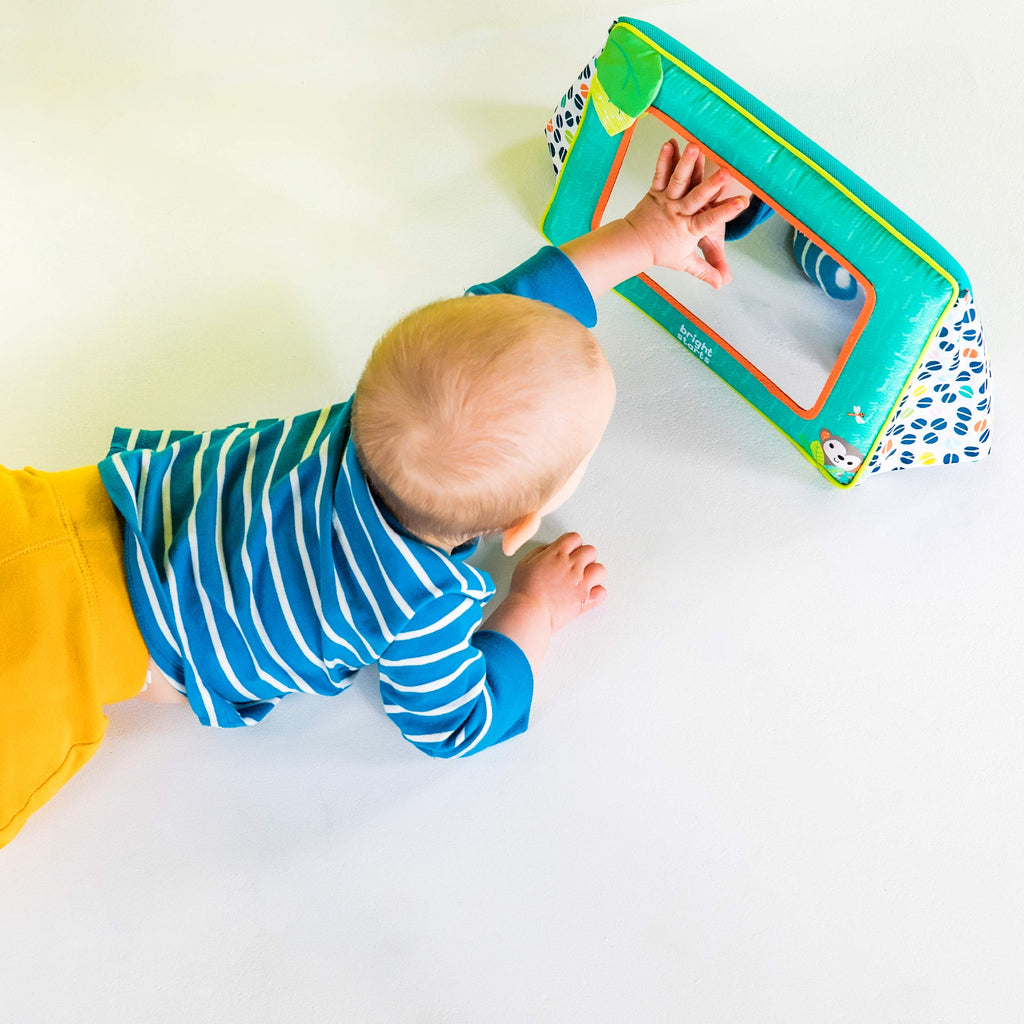 Bright Starts Sit and See Safari Floor Mirror – Tummy Time Toy with Crinkly Leaves, Newborn+