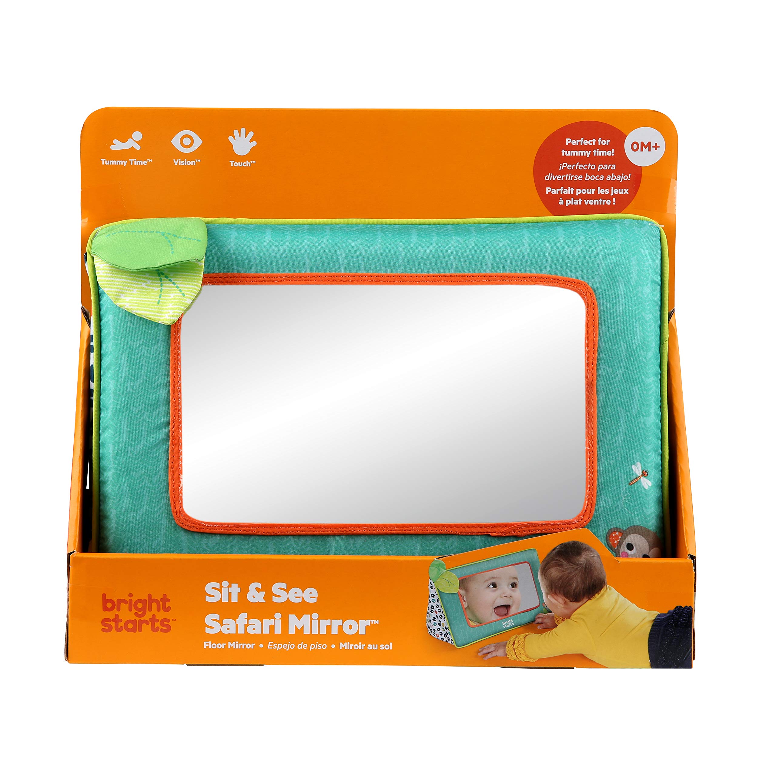 Bright Starts Sit and See Safari Floor Mirror – Tummy Time Toy with Crinkly Leaves, Newborn+