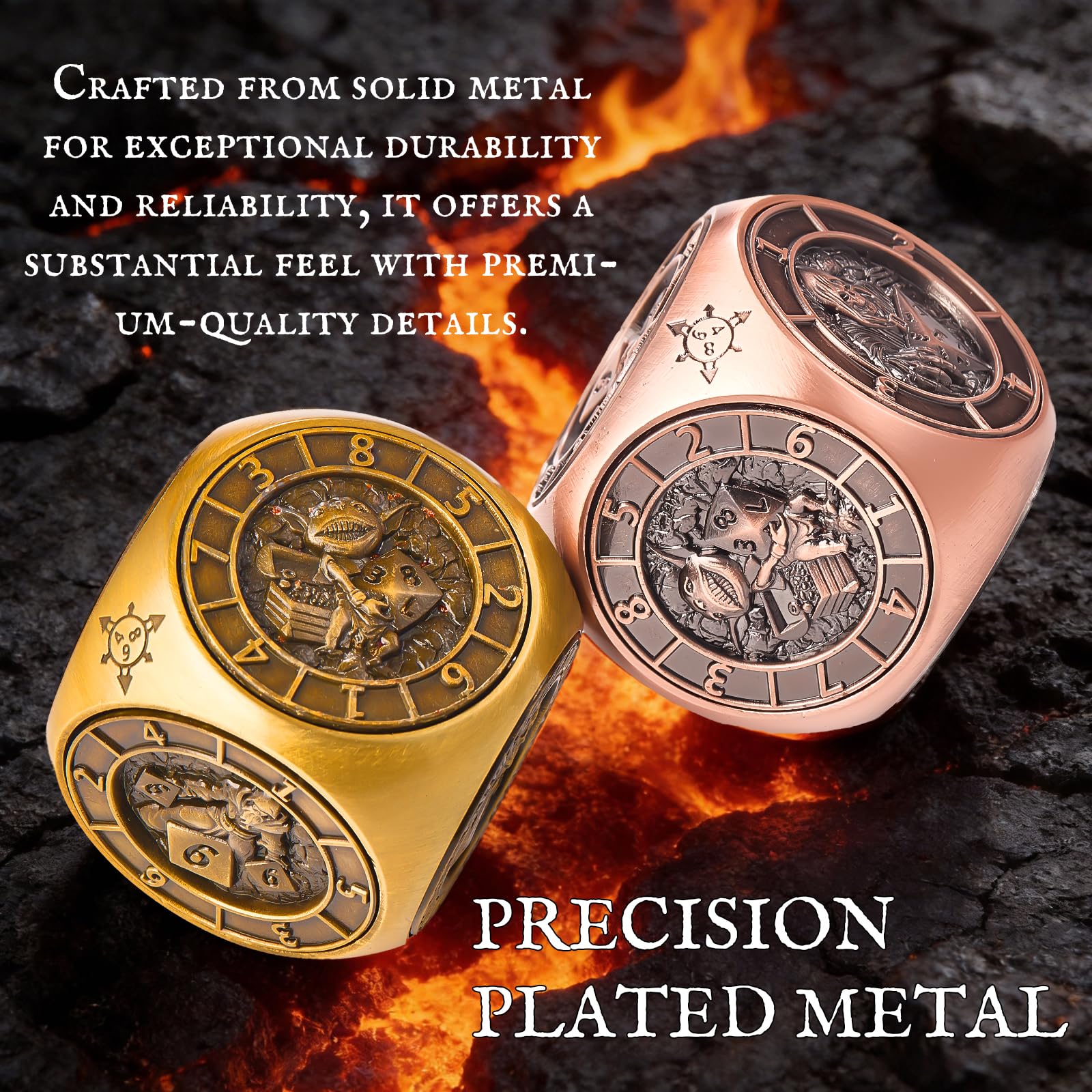 Bronze Metal Spinner Dice Set – 7-in-1 Polyhedral RPG Dice for D&D and TTRPGs