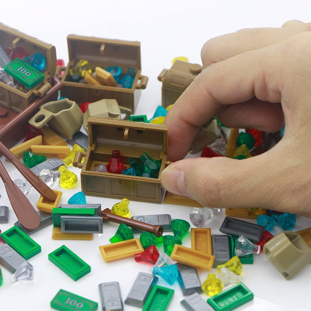 BroTex 172-Piece Pirate Treasure Building Brick Set - Gold Bars, Gems, and More