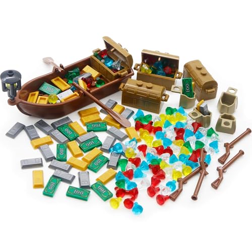 BroTex 172-Piece Pirate Treasure Building Brick Set - Gold Bars, Gems, and More