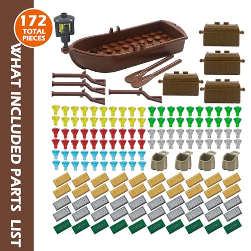BroTex 172-Piece Pirate Treasure Building Brick Set - Gold Bars, Gems, and More
