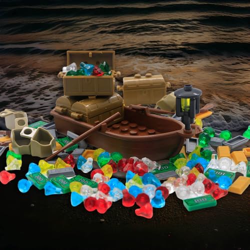 BroTex 172-Piece Pirate Treasure Building Brick Set - Gold Bars, Gems, and More