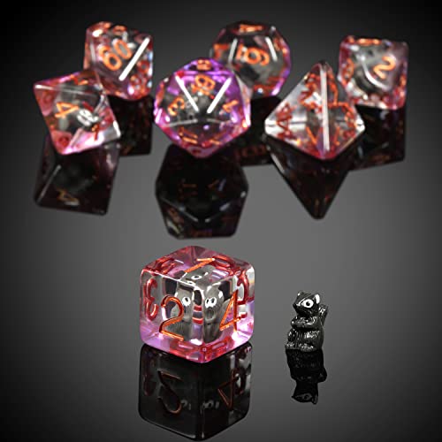 Brown Bear D&D Dice Set – 7 Polyhedral Resin Dice with Velvet Bag