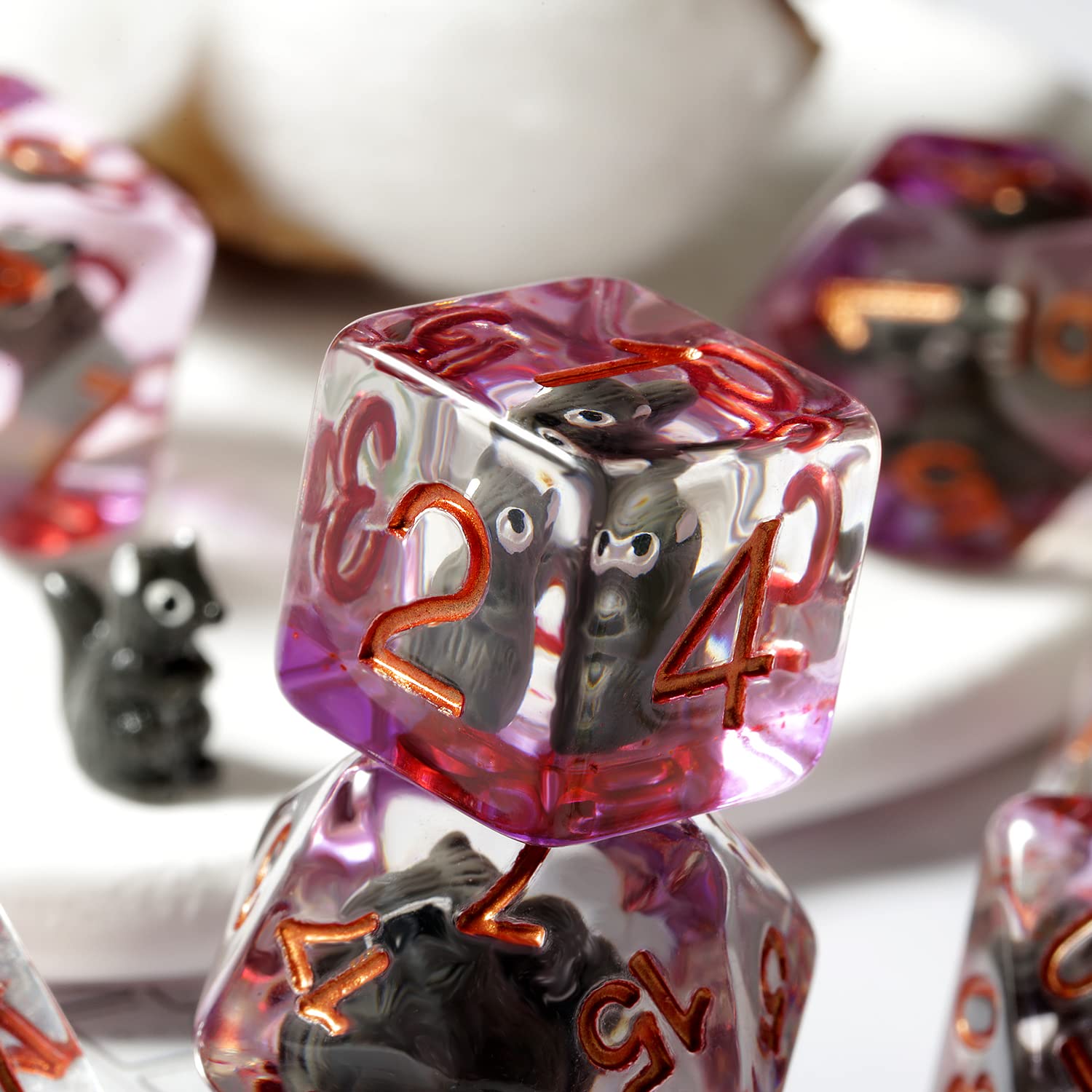 Brown Bear D&D Dice Set – 7 Polyhedral Resin Dice with Velvet Bag