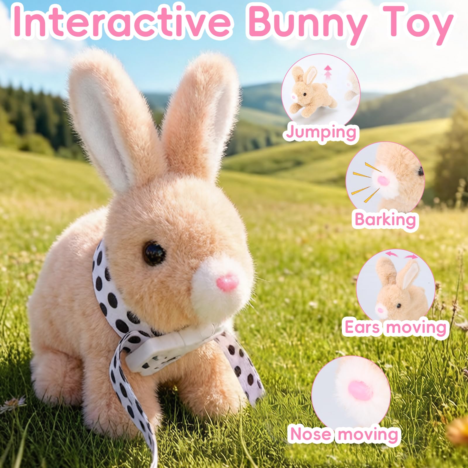 Brown Interactive Plush Bunny Toy with Carrot - Walking, Hopping, and Sounds for Kids