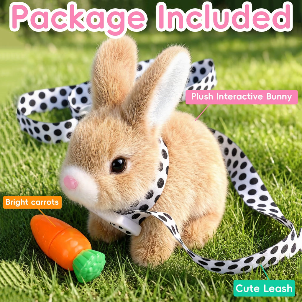 Brown Interactive Plush Bunny Toy with Carrot - Walking, Hopping, and Sounds for Kids