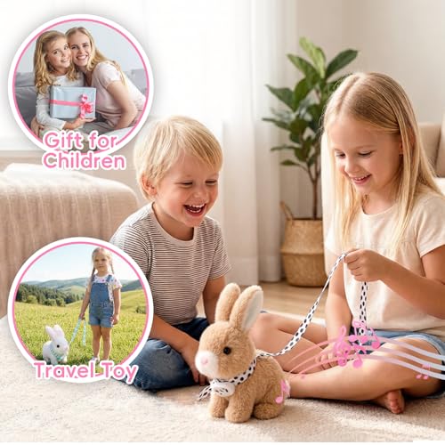Brown Interactive Plush Bunny Toy with Carrot - Walking, Hopping, and Sounds for Kids