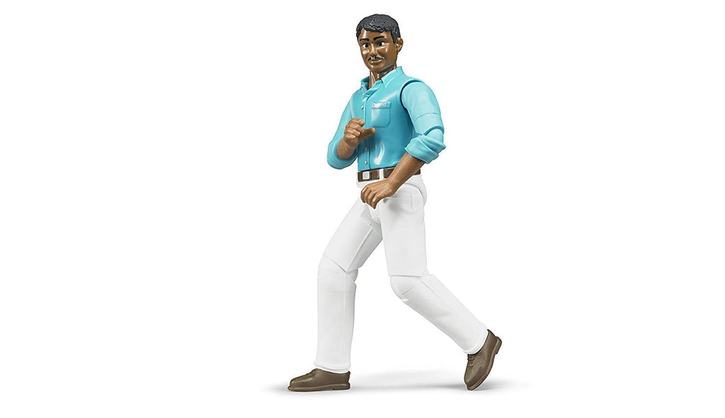 Bruder Bworld Realistic Medium Skin Tone Man Action Figure with White Jeans - Movable Limbs & Grasping Hands