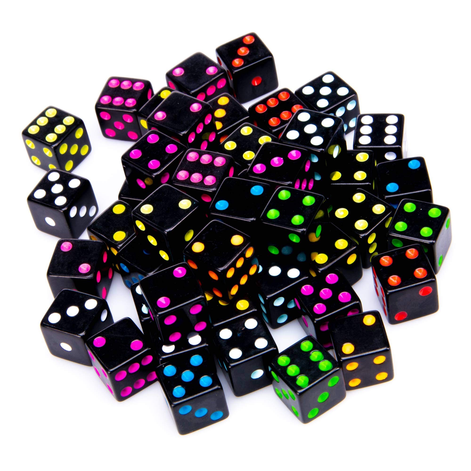 Brybelly Blackout Dice 50-Pack: 16mm Neon Pips Dice, 10 Color Sets for Liar's Dice, Farkle & More