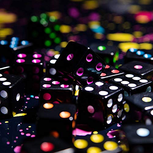 Brybelly Blackout Dice 50-Pack: 16mm Neon Pips Dice, 10 Color Sets for Liar's Dice, Farkle & More