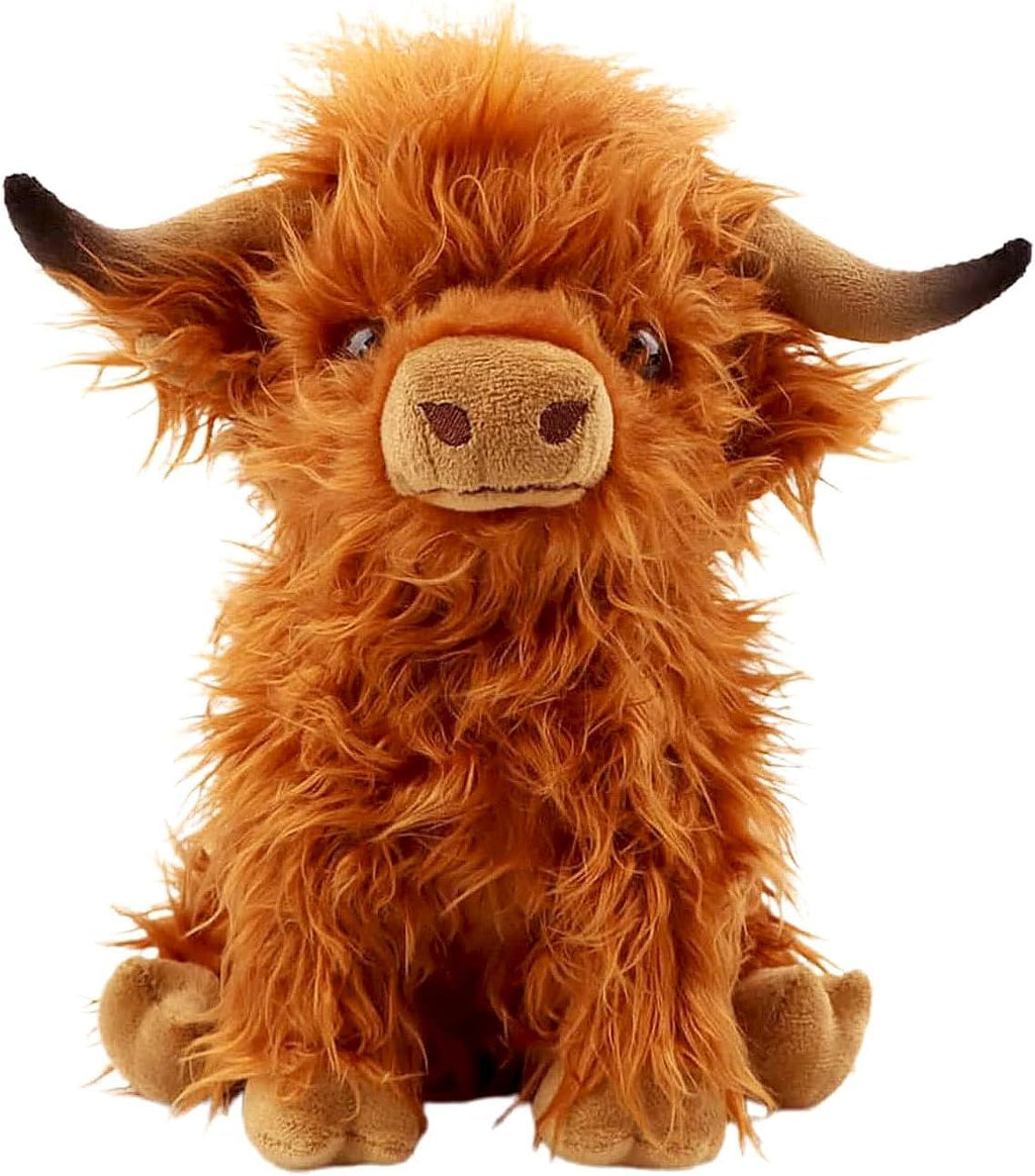 Bsanker Highland Cow Plush Toy – 10.5 Inch Realistic Stuffed Animal, Soft Fluffy Farm Cow Gift for Kids & Adults