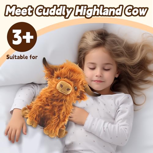 Bsanker Highland Cow Plush Toy – 10.5 Inch Realistic Stuffed Animal, Soft Fluffy Farm Cow Gift for Kids & Adults