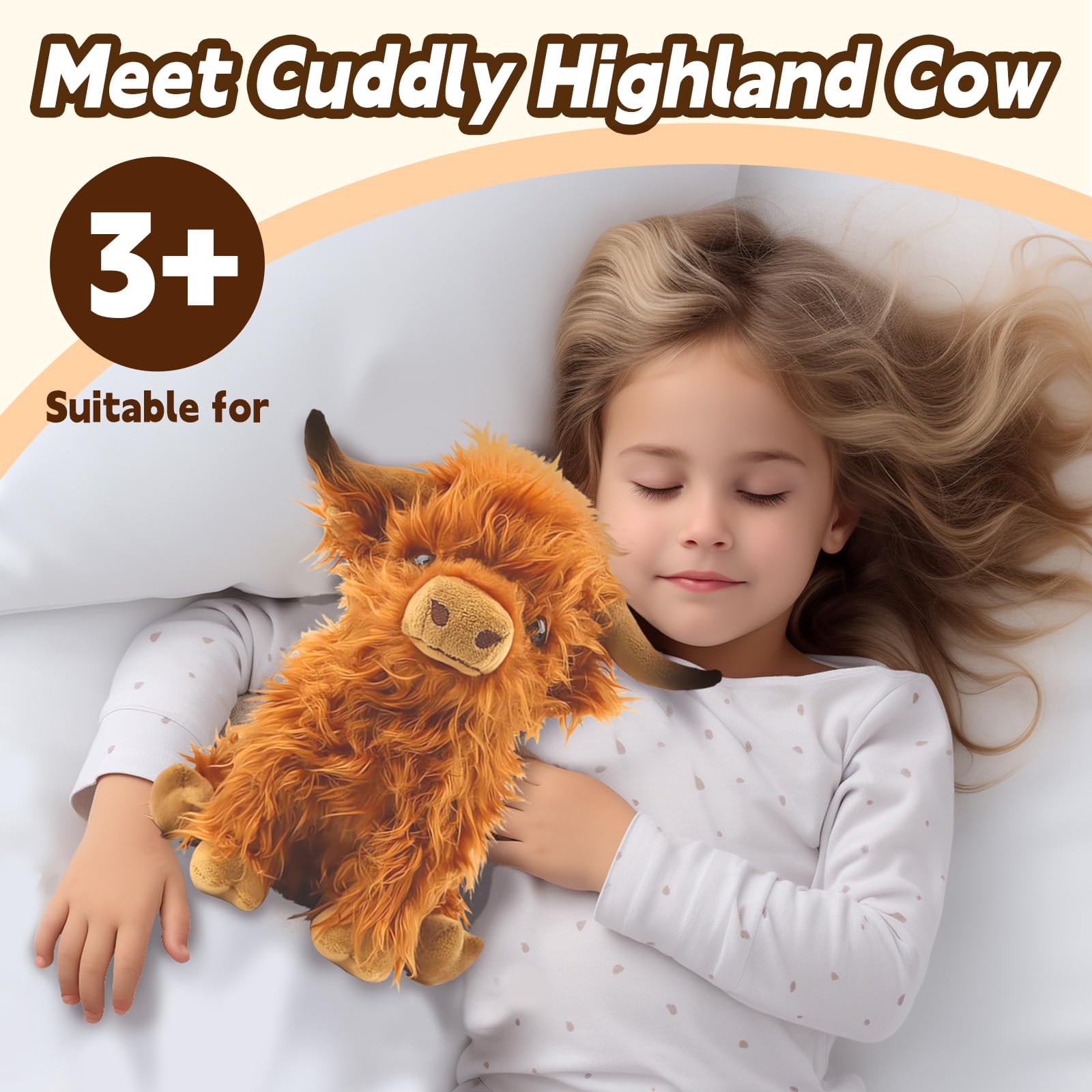 Bsanker Highland Cow Plush Toy – 10.5 Inch Realistic Stuffed Animal, Soft Fluffy Farm Cow Gift for Kids & Adults
