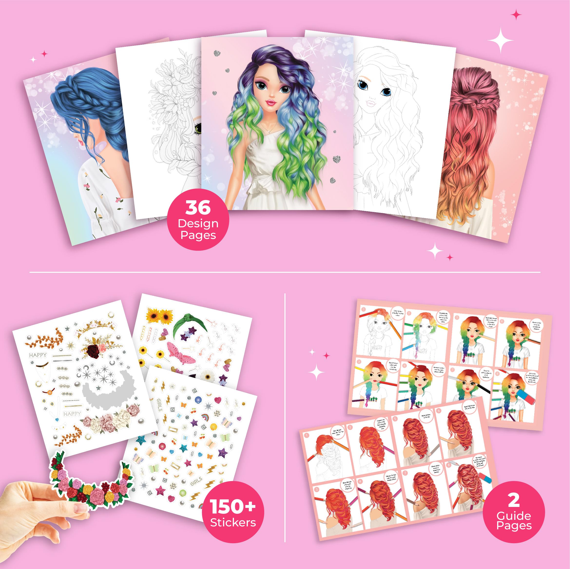 BSCOOL Fashion Design Sketchbook: Create Hairstyles with Stickers & Guides - Activity Book for Kids 5+