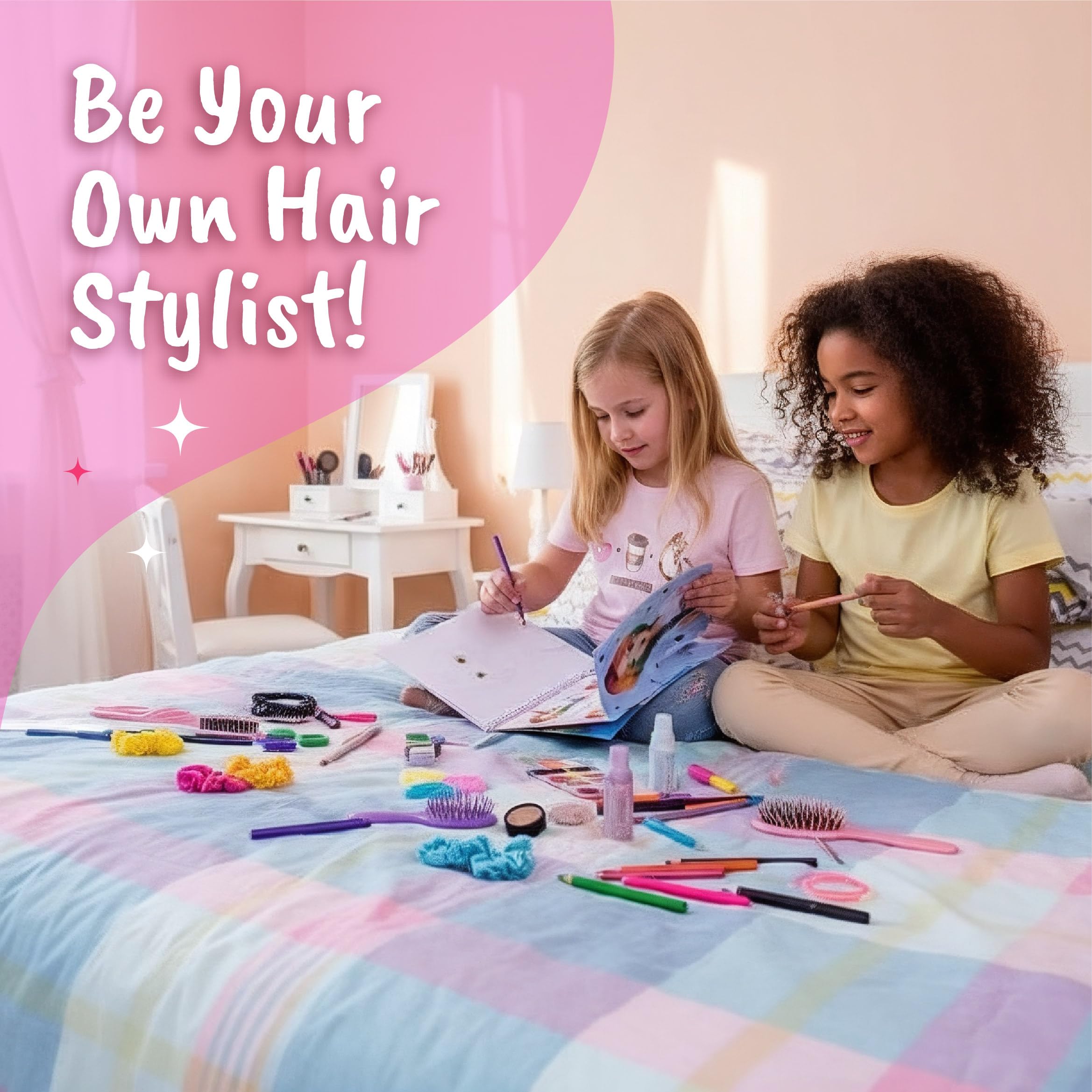 BSCOOL Fashion Design Sketchbook: Create Hairstyles with Stickers & Guides - Activity Book for Kids 5+