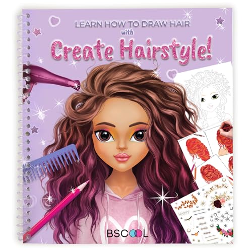 BSCOOL Fashion Design Sketchbook: Create Hairstyles with Stickers & Guides - Activity Book for Kids 5+