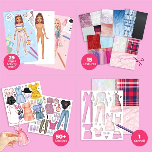 BSCOOL Fashion Studio Activity Book – Creative Design Kit with Stickers, Stencils & Paper Dolls for Kids 4+