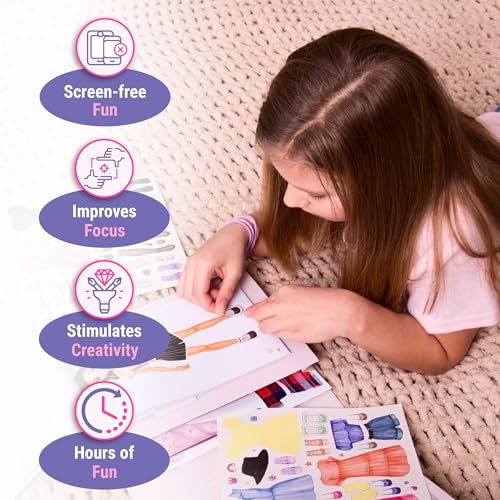 BSCOOL Fashion Studio Activity Book – Creative Design Kit with Stickers, Stencils & Paper Dolls for Kids 4+