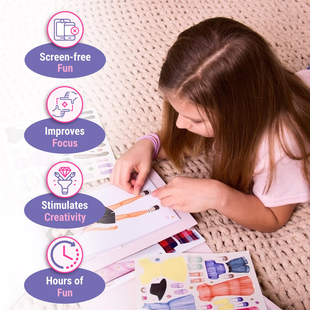 BSCOOL Fashion Studio Activity Book – Creative Design Kit with Stickers, Stencils & Paper Dolls for Kids 4+
