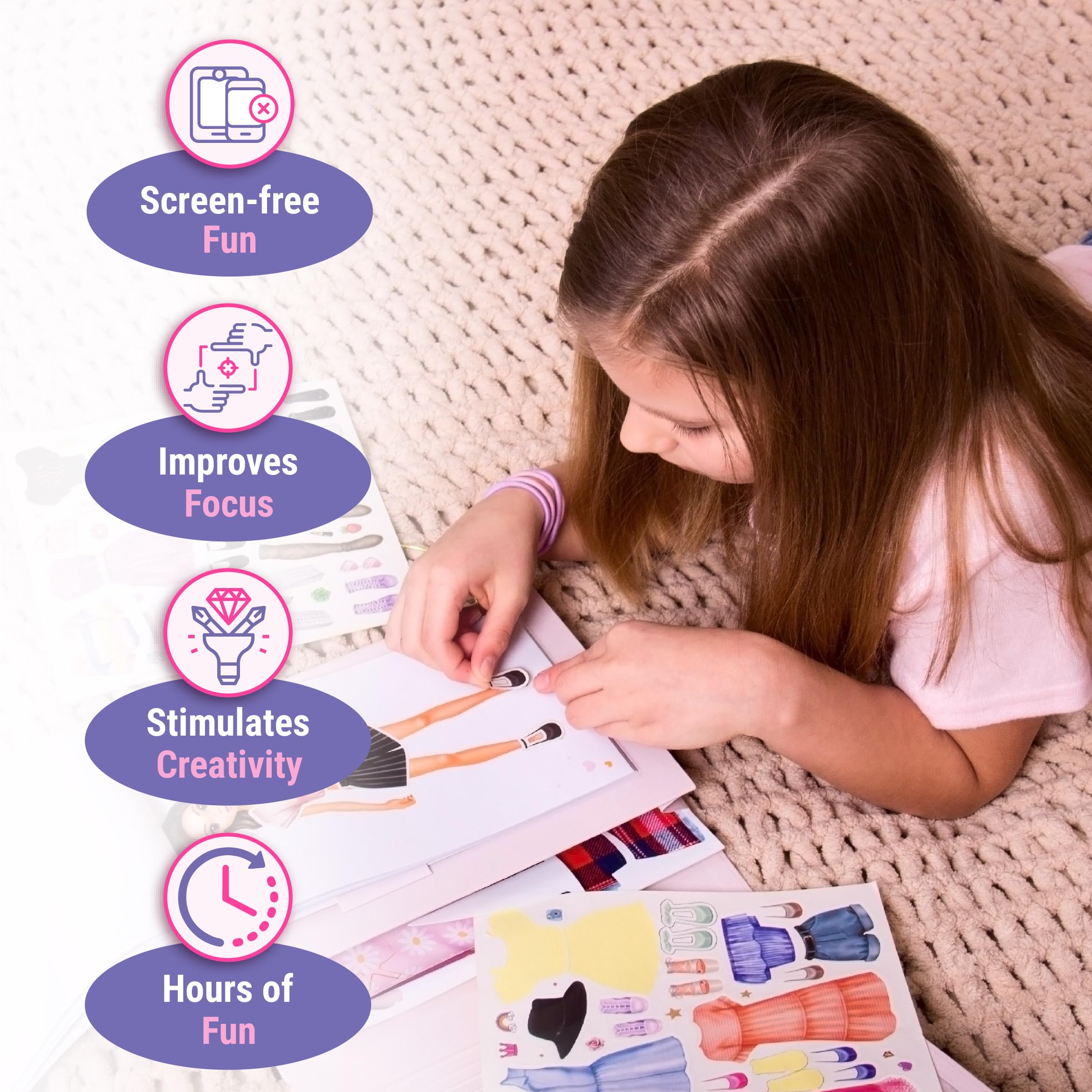 BSCOOL Fashion Studio Activity Book – Creative Design Kit with Stickers, Stencils & Paper Dolls for Kids 4+
