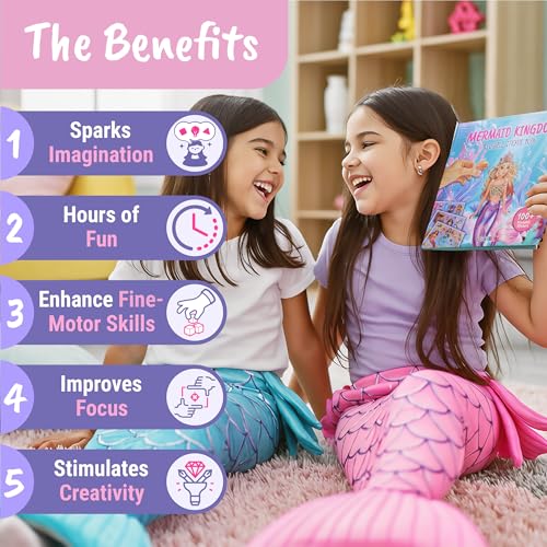 BSCOOL Mermaid Kingdom Reusable Sticker Book for Girls Ages 4-6 | Over 100 Stickers | Portable Travel Activity