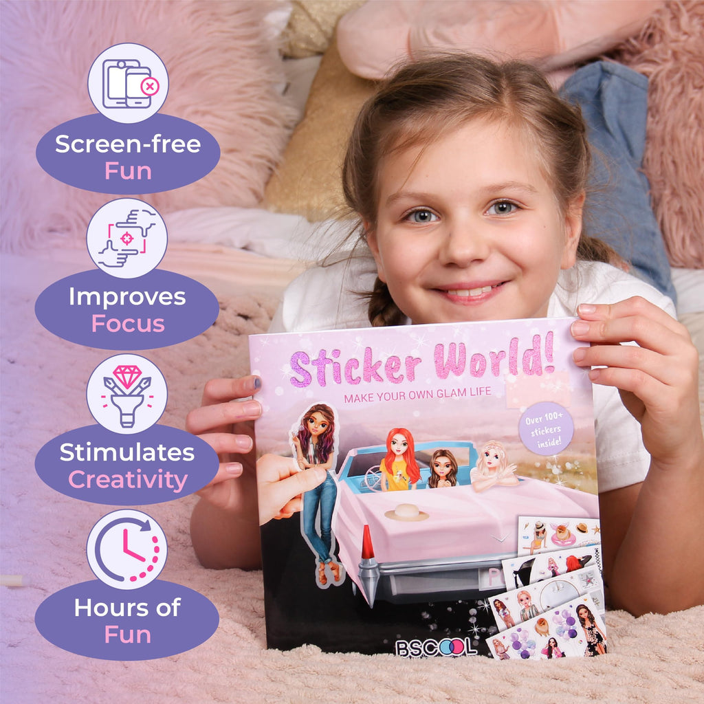 BSCOOL Sticker Activity Book for Toddlers - 100+ Fashion Stickers, 12 Glam Scenes, Ages 4-10, Travel Essential