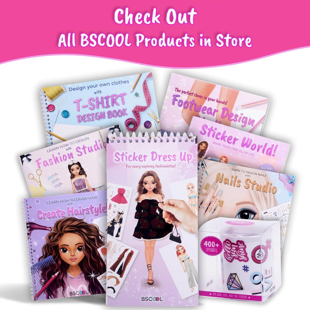 BSCOOL Sticker Activity Book for Toddlers - 100+ Fashion Stickers, 12 Glam Scenes, Ages 4-10, Travel Essential