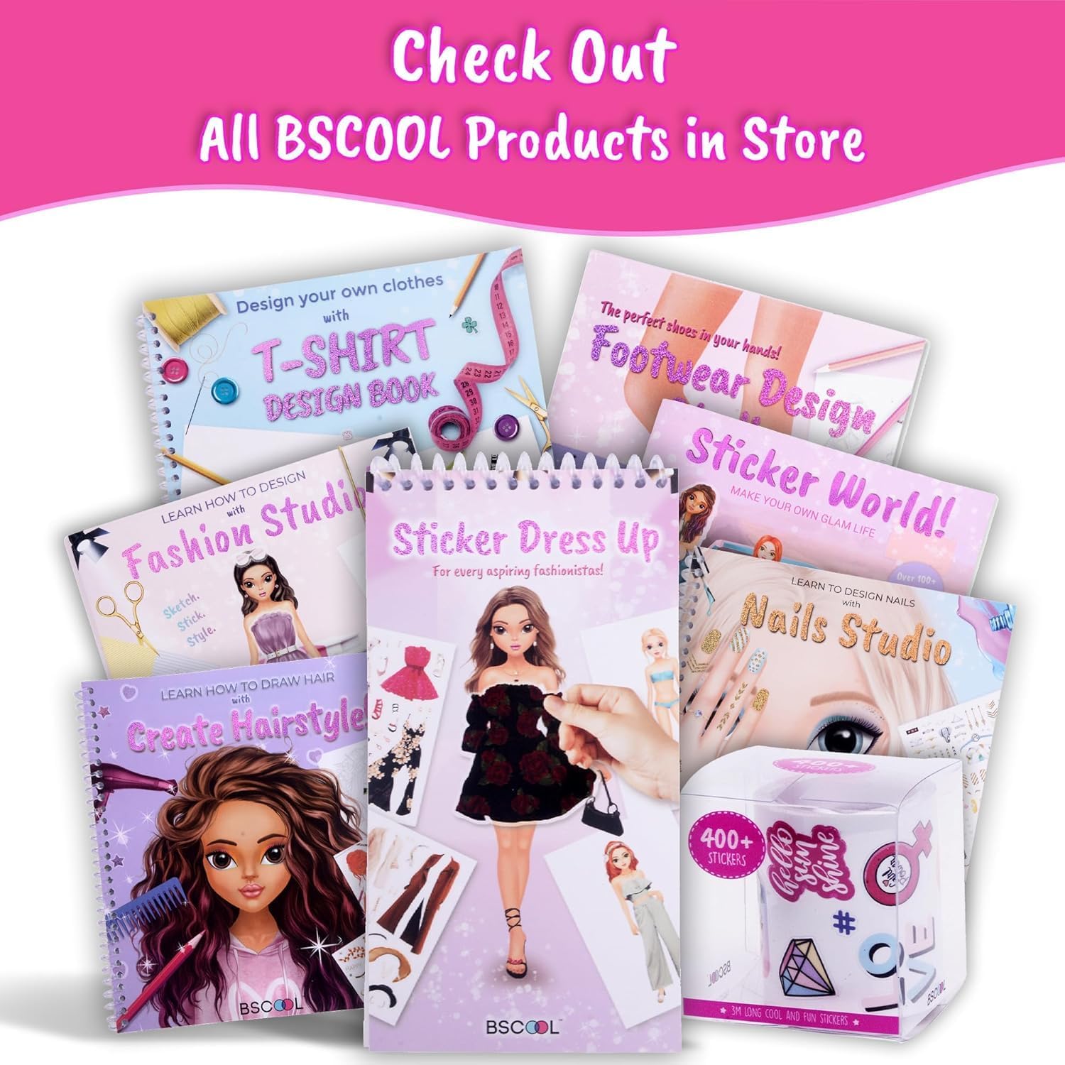 BSCOOL Sticker Activity Book for Toddlers - 100+ Fashion Stickers, 12 Glam Scenes, Ages 4-10, Travel Essential