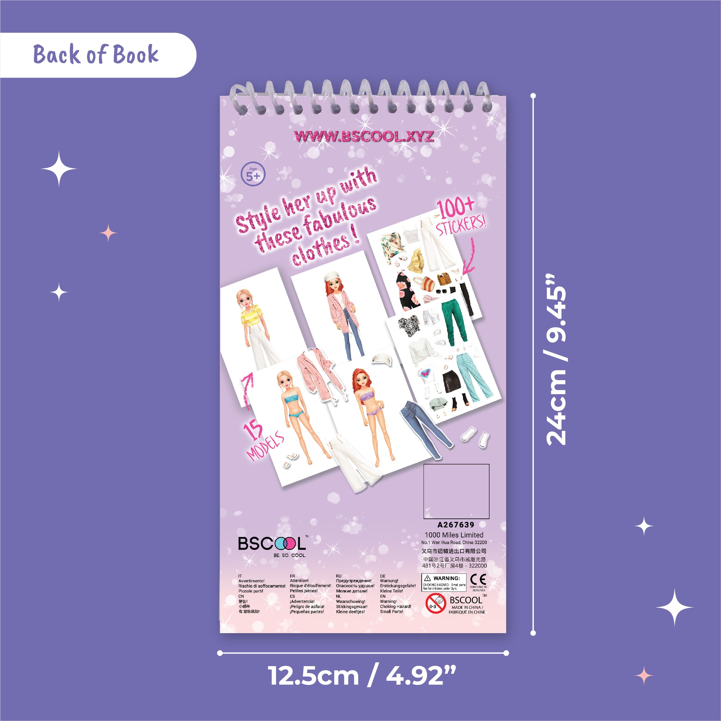 BSCOOL Sticker Dress Up Activity Book for Kids Ages 5+ — Learn Fashion Design with 100+ Stickers and Guides