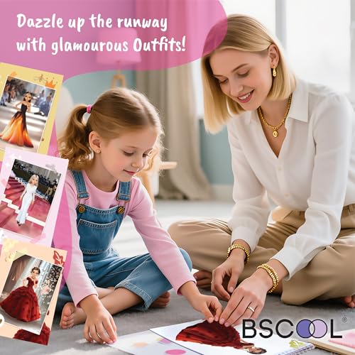 BSCOOL Sticker Dress Up Book - Glamour Theme: 100+ Stickers & Design Guides for Kids Ages 5+