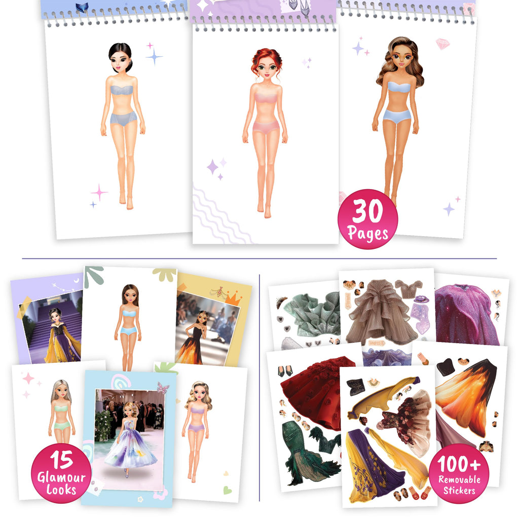 BSCOOL Sticker Dress Up Book - Glamour Theme: 100+ Stickers & Design Guides for Kids Ages 5+