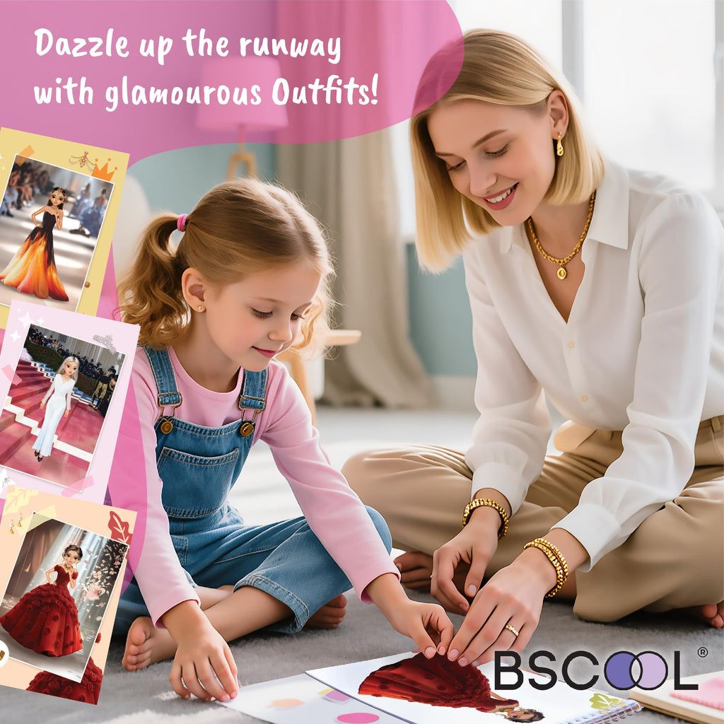 BSCOOL Sticker Dress Up Book - Glamour Theme: 100+ Stickers & Design Guides for Kids Ages 5+