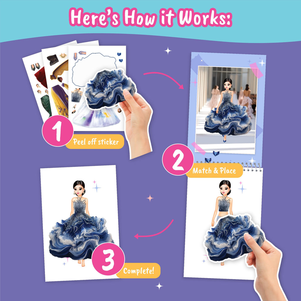 BSCOOL Sticker Dress Up Book - Glamour Theme: 100+ Stickers & Design Guides for Kids Ages 5+