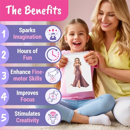 BSCOOL Sticker Dress Up Book - Glamour Theme: 100+ Stickers & Design Guides for Kids Ages 5+