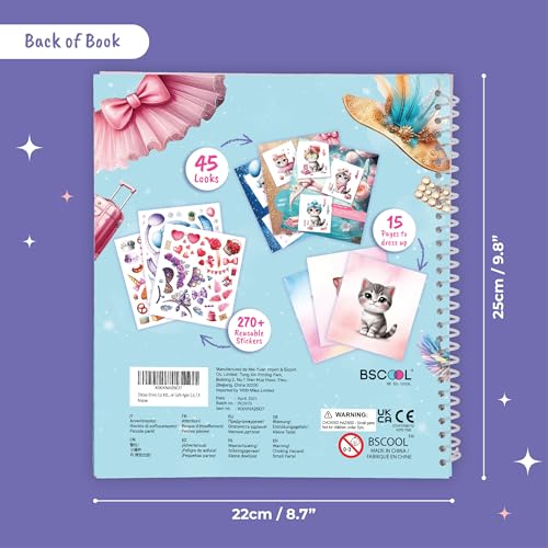 BSCOOL Sticker Dress Up Kitten - Kids Activity and Sticker Book with 270+ Reusable Stickers for Ages 5-8
