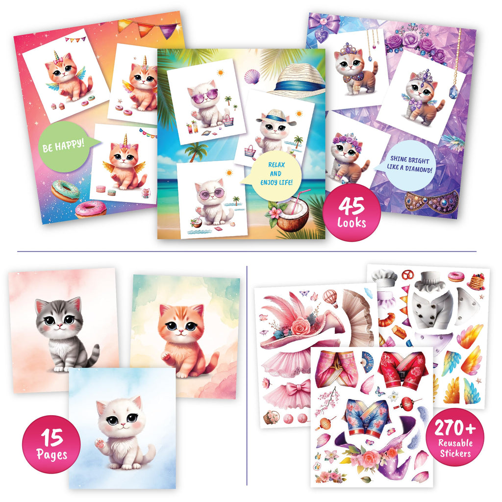 BSCOOL Sticker Dress Up Kitten - Kids Activity and Sticker Book with 270+ Reusable Stickers for Ages 5-8