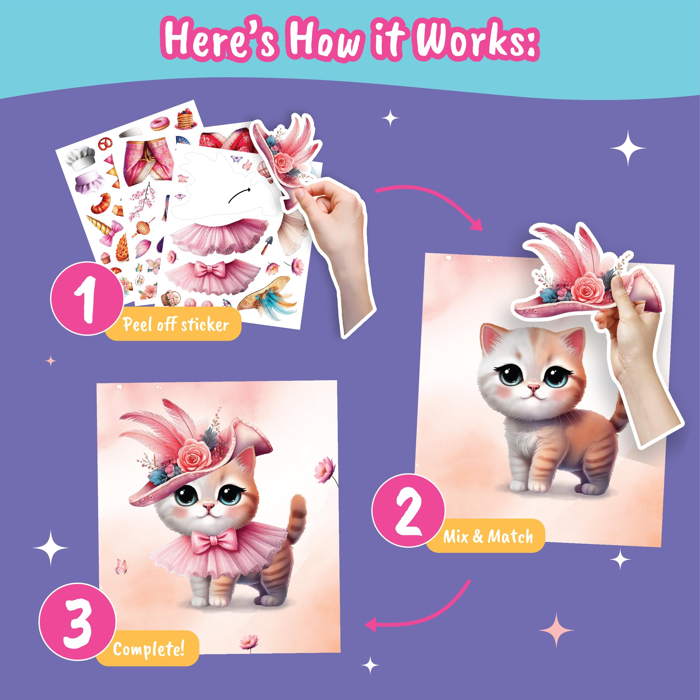 BSCOOL Sticker Dress Up Kitten - Kids Activity and Sticker Book with 270+ Reusable Stickers for Ages 5-8