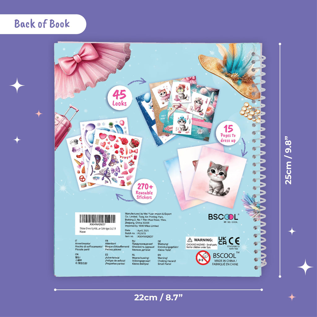 BSCOOL Sticker Dress Up Kitten - Kids Activity and Sticker Book with 270+ Reusable Stickers for Ages 5-8