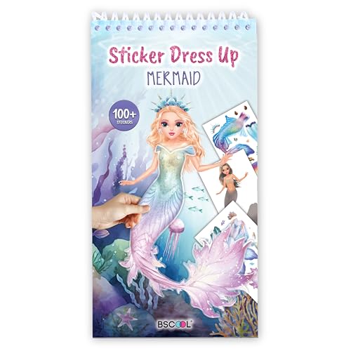 BSCOOL Sticker Dress Up Mermaid Book - Sticker Activity Book for Kids Ages 5+ - Learn Fashion Design with 100+ Stickers and Step-by-Step Guides