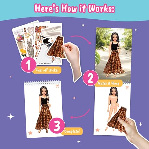 BSCOOL Summer Holiday Sticker Dress Up Book - 100+ Stickers, Step-by-Step Guides for Kids 5+