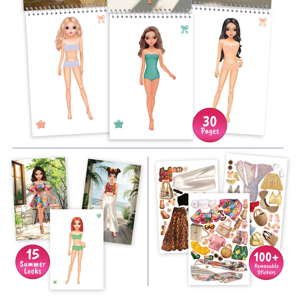 BSCOOL Summer Holiday Sticker Dress Up Book - 100+ Stickers, Step-by-Step Guides for Kids 5+