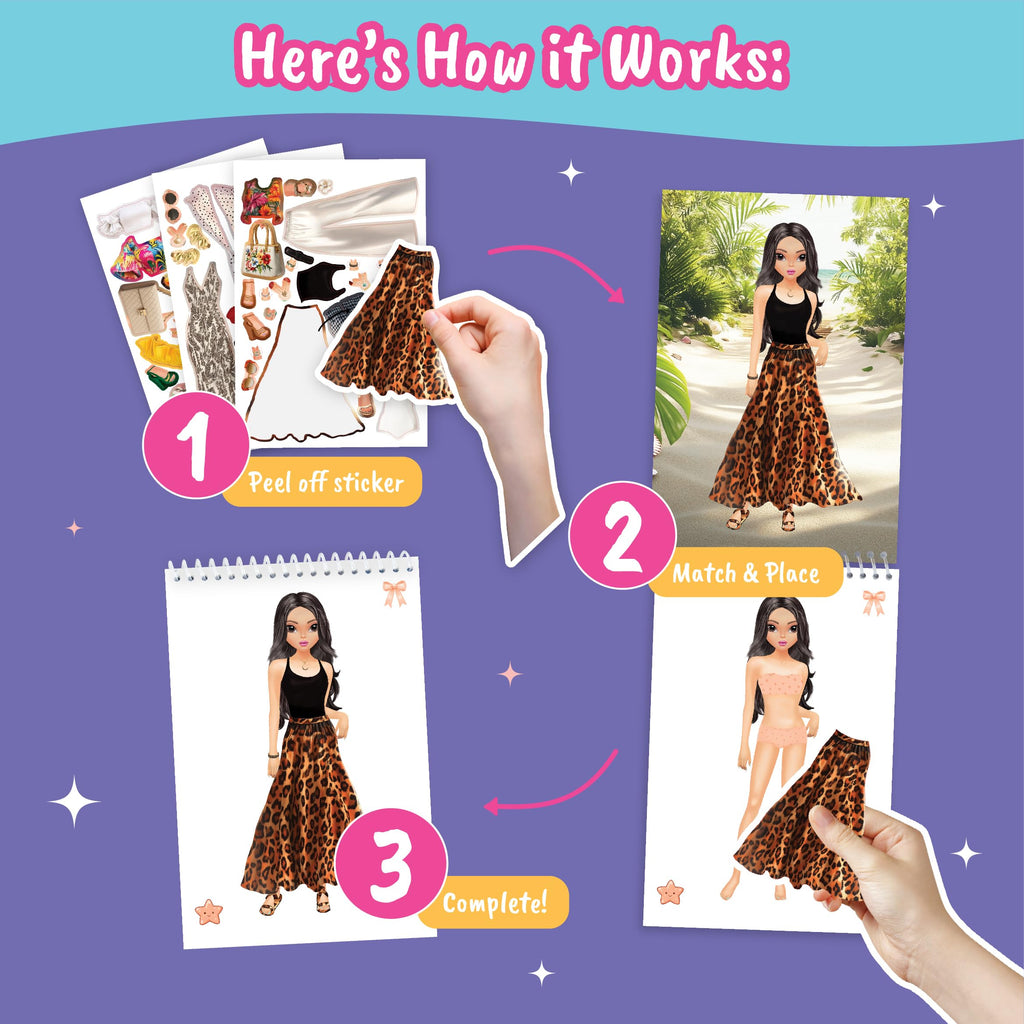 BSCOOL Summer Holiday Sticker Dress Up Book - 100+ Stickers, Step-by-Step Guides for Kids 5+