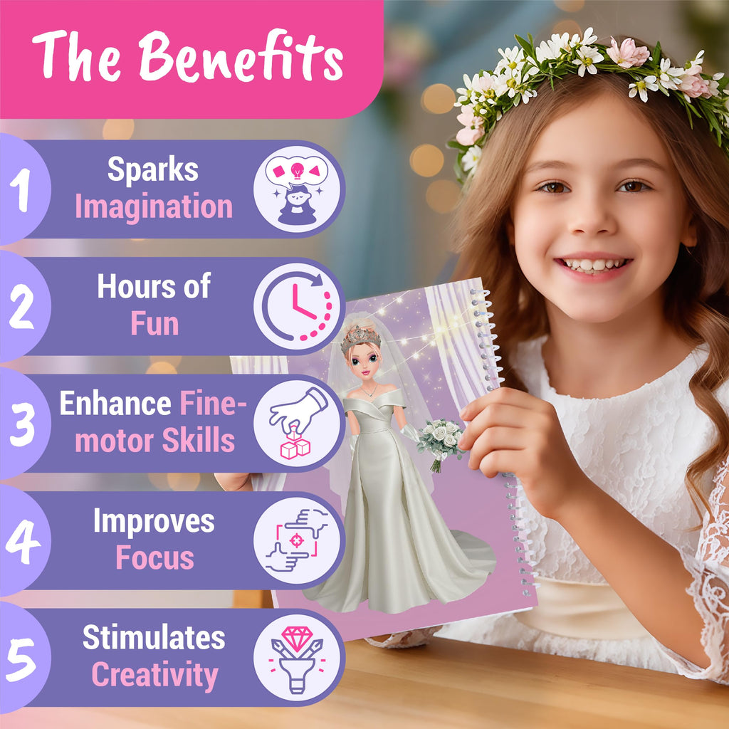 BSCOOL Wedding Sticker Dress Up Book with Mermaid Kingdom - 200 Pieces Reusable Stickers for Kids Ages 5 and Up