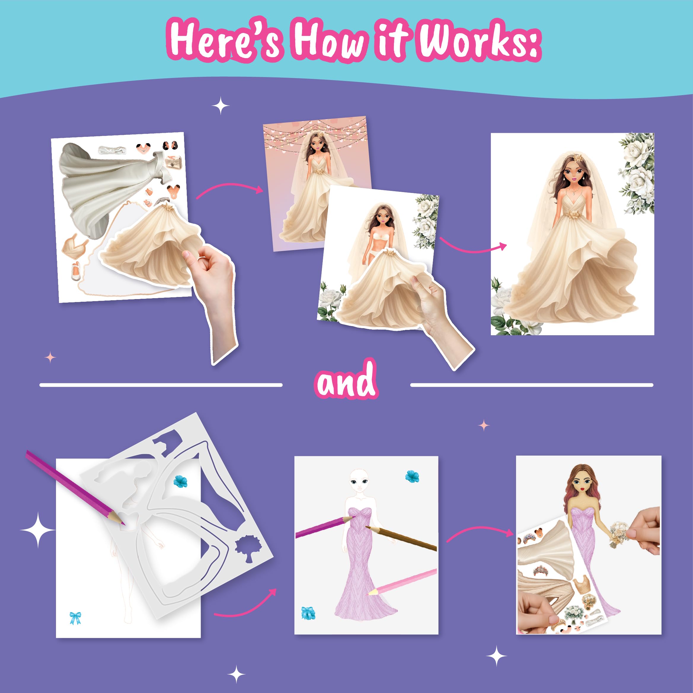 BSCOOL Wedding Sticker Dress Up Book with Mermaid Kingdom - 200 Pieces Reusable Stickers for Kids Ages 5 and Up