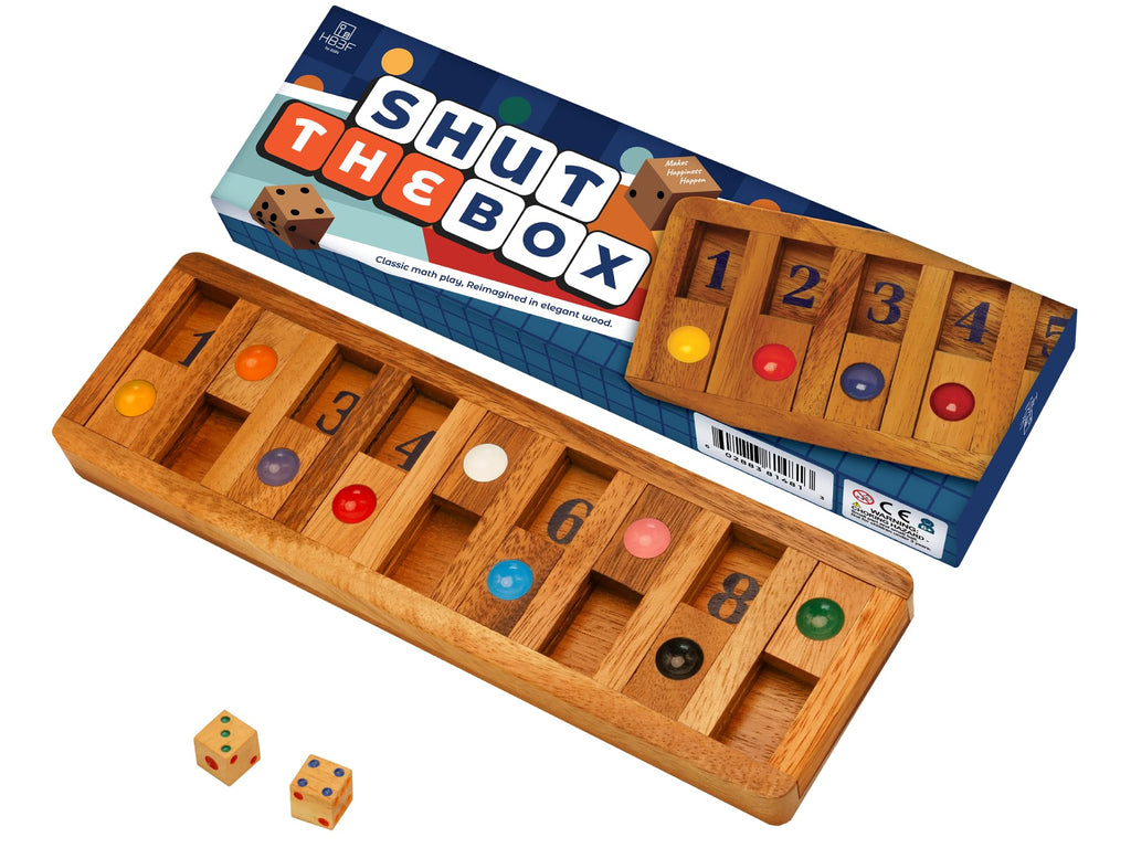 BSIRI Classic Shut The Box Game – Wooden 12-Number Dice Game for Travel & Math Fun